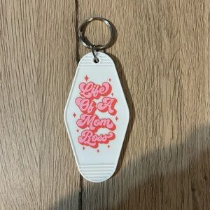 Life of a Mom Boss motel keychain in white!